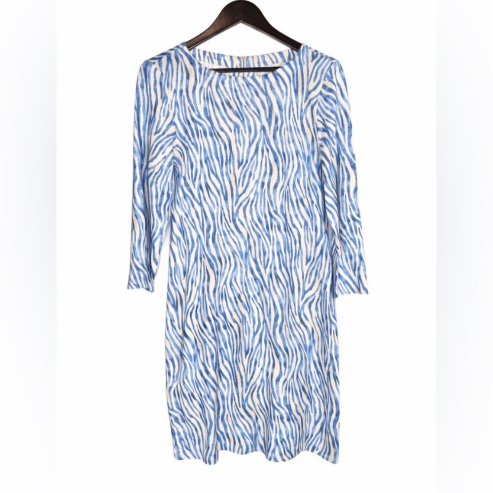 Tommy Bahama Women's Blue White Zebra Print Long Sleeve Dress M